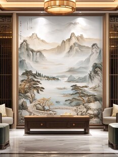 中式客厅的山水壁画景致