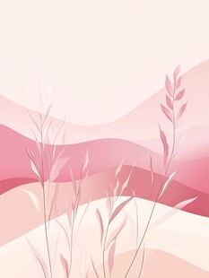 粉色梦幻风植物山丘插画