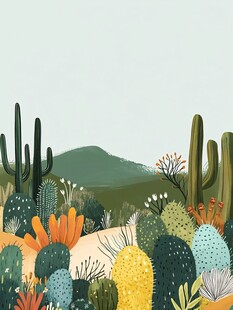 多彩仙人掌的沙漠风光