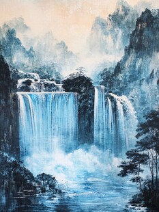 水墨山水瀑布壮美景观
