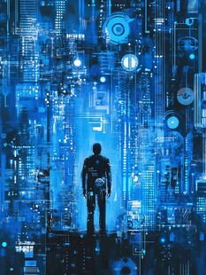 科技未来中的孤独机器人身影