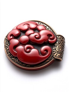 古典红祥云金属扣饰