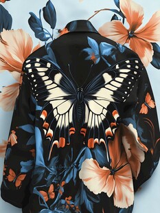 蝴蝶花卉印花黑色外套