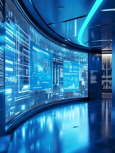 未来科技感弧形数据显示墙