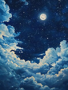 月夜云海星空梦幻景象