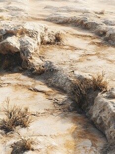 荒漠中的岩石与稀疏植被