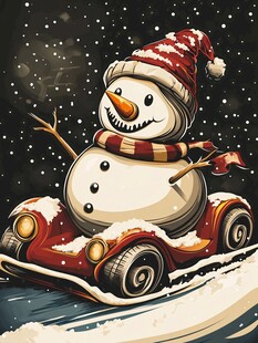 雪人驾车欢乐滑雪