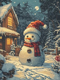 雪夜中的可爱雪人小屋
