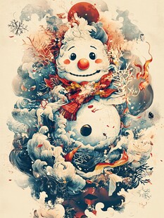 梦幻雪人插画 冬日童话氛围