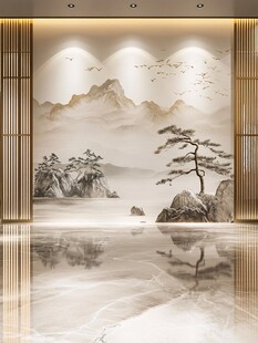 中式山水玄关背景墙