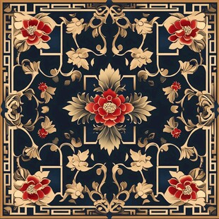 中式古典花卉纹样地毯图案