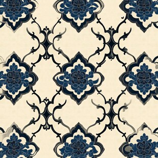 中式蓝白花卉几何图案纹饰