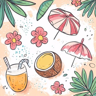 夏日海滩清凉元素插画