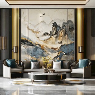 中式客厅山水壁画雅致风