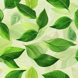 清新绿叶无缝背景图案