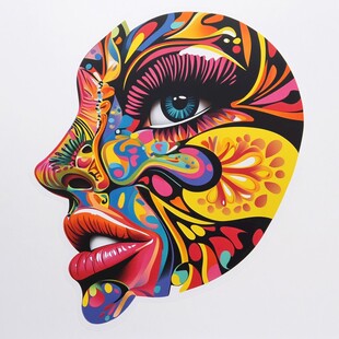 多彩抽象人脸艺术画作