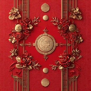 中式红金奢华传统装饰图案