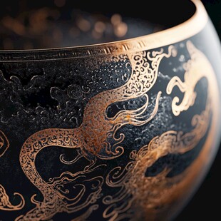黑金龙纹碗 尽显古韵奢华