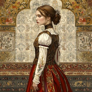 复古宫廷风女子优雅侧影