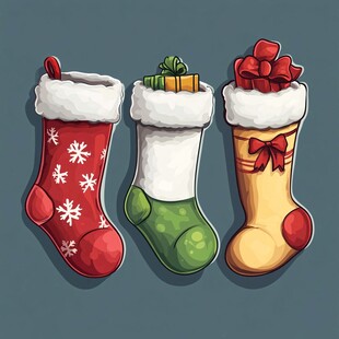 三只圣诞袜与精美礼物