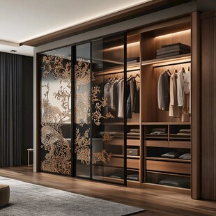 新中式雕花玻璃衣柜展示