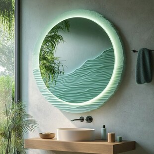 圆形山水镜妆点浴室空间