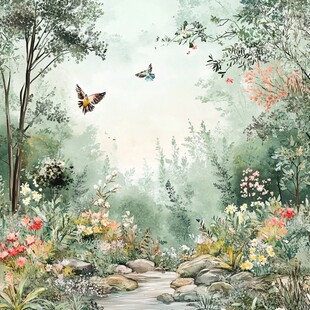 林间蝶舞花草间的自然美景