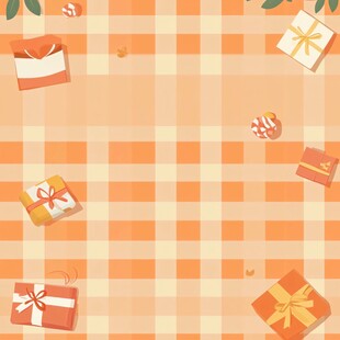 橙格背景上的缤纷礼物
