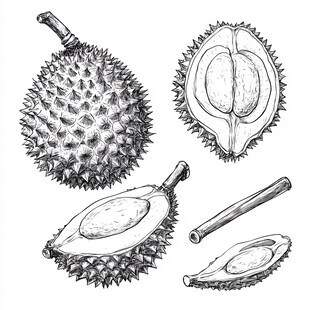 手绘榴莲形态展示图