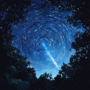 森林上空的梦幻星轨流星