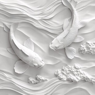 双鲤戏浪浮雕艺术作品