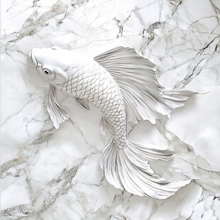 大理石上的精美锦鲤浮雕