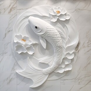 白玉锦鲤浮雕艺术作品