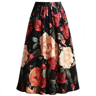 复古花卉印花半身长裙