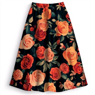 玫瑰印花半身裙