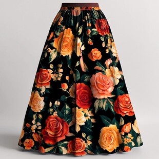 复古花卉印花大摆裙