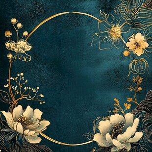 蓝底金纹花卉圆形边框图