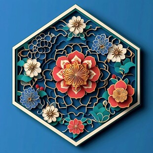 六边形立体花卉装饰画