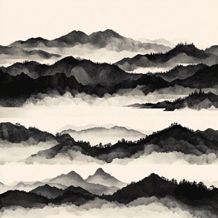 水墨群山云雾缭绕图