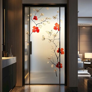 中式花鸟玻璃移门设计