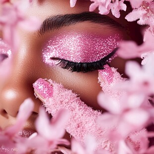 梦幻粉系美妆与花卉之美