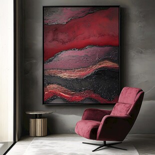 深红抽象画搭配绒面红椅