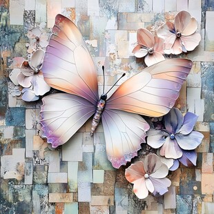 梦幻蝴蝶与花朵拼贴艺术