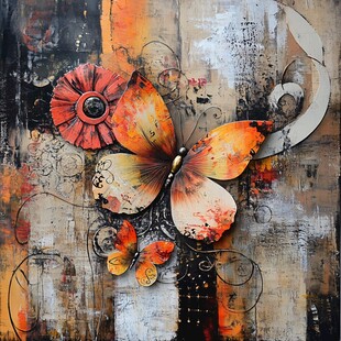 梦幻蝴蝶与花卉艺术画作