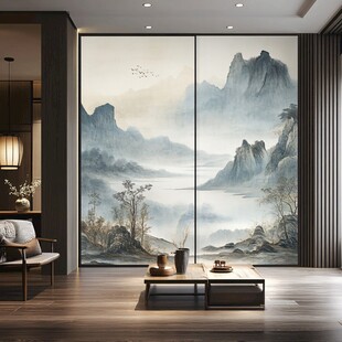 中式客厅的山水诗意背景墙