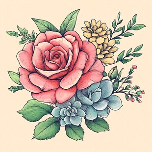 手绘多彩花卉插画