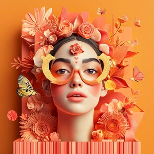 花卉环绕的梦幻创意人像