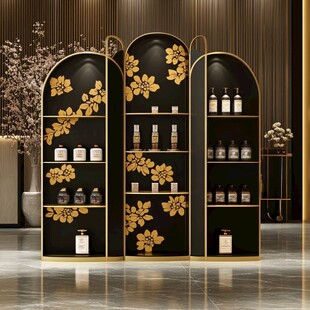 新中式黑金花卉装饰置物架