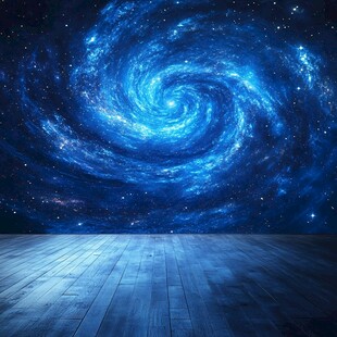 梦幻蓝色星空下的木质空间
