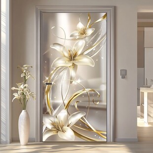 奢华百合艺术玻璃门装饰